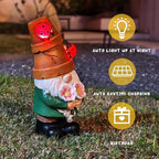 COWOS Garden Gnome Statues Outdoor Decor, Solar Gnomes with LED Lighted Flowers, Solar Resin Outdoor Statue Sculpture, for Woman Gift Home and Garden Decor