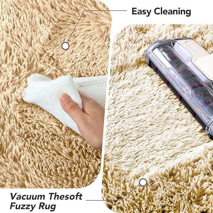 Fluffy Beige Bedroom Area Rug: Ultra Fluffy Non-Slip Floor Carpet for Bedroom Living Room Nursery Playroom, Soft Shaggy Rug Home Decor (Beige 5x7 Feet)
