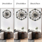 DORBOKER 24" Large Wall Clock with Moving Gears,Oversize Vintage Industrial Rustic Farmhouse Clocks for Living Room Decor Office Home,Solid Wood Retro Metal HD Tempered Glass Cover,Desert Beige