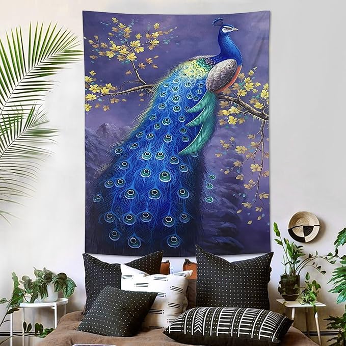yowecso Peacock Tapestry - Purple Peacock Wall Hanging for Bedroom, Living Room & Dorm - Aesthetic Wall Decor - 60"x90"