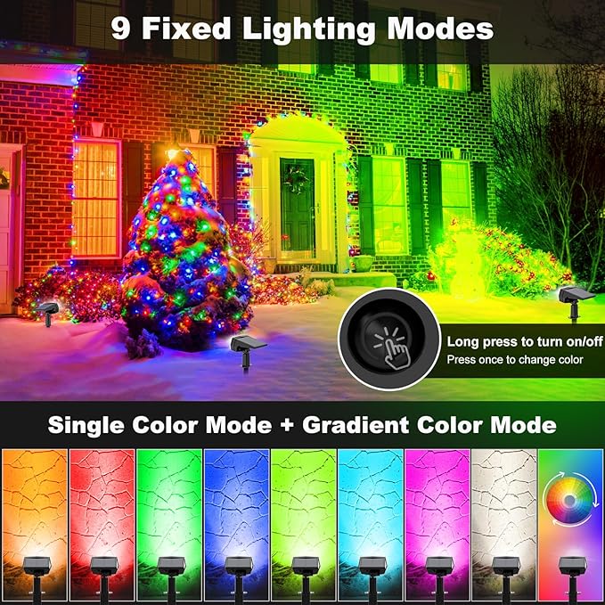 Fabrito Solar Color Changing Lights Outdoor, 9 Color Modes Landscape Spotlights, Dusk to Dawn Solar Powered Spot Lights for Outside, Solar Garden Lights for Yard, Pathway, Tree 4 Pack (Multicolor)