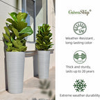 GreenShip 27" Tall Planters, Set of 2 – Black Outdoor Planter for Front Porch & Tall Plants, Weather-Resistant, with Drainage Hole & Rubber Plug (No Plants Included) (Light Gray)