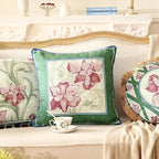 patdrea Designer Throw Pillow Covers Set of 4,French Elegant Green Linen with Iris Floral Collection Pattern Pillow Covers,Decorative Lumbar Square Round Pillowcases Cushion for Bed Living Room