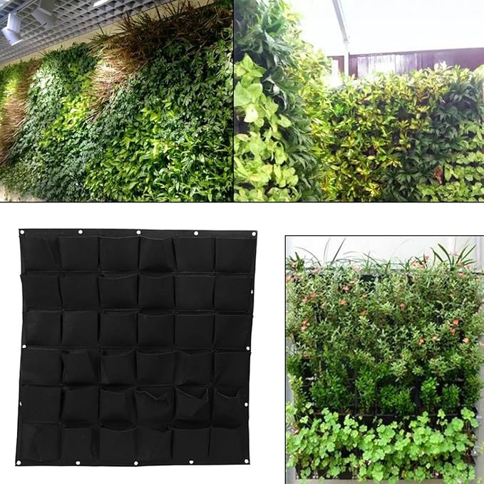 Ogrmar 36 Pockets Vertical Wall Garden Planter Plant Grow Bag for Flower Vegetable for Indoor/Outdoor (36 Pockets, Black)