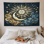 HZOHNAGO Sun Moon Tapestry Boho Golden Stars Pattern Printed Wall Tapestry Wall Hanging for Bedroom Living Room Dorm 90" W x 60" H