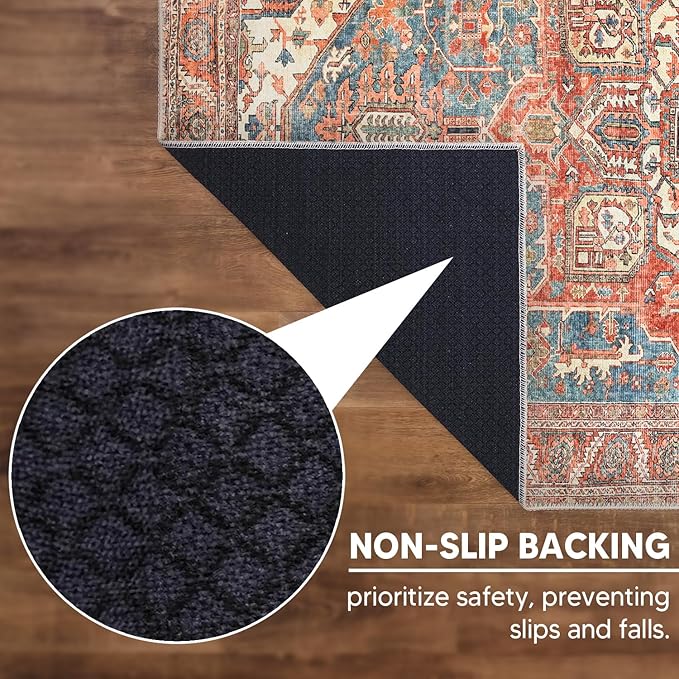 Keen Home Design 2x12 Rug - Machine Washable Runner with Non-Slip Backing, Ideal for Hallway, Entryway, Kitchen, Laundry Room - Vintage, Easy Clean, Durable, Low Pile Rug - (2'6" x 12')