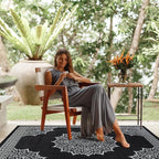 CAMILSON Indoor Outdoor Rug, 10x14 Medallion Black White Modern Area Rugs for Large Indoor and Outdoor Patios, Kitchen and Hallway Mats, Washable Porch Deck Outside Carpet (Medallion Black, 10 x 14)