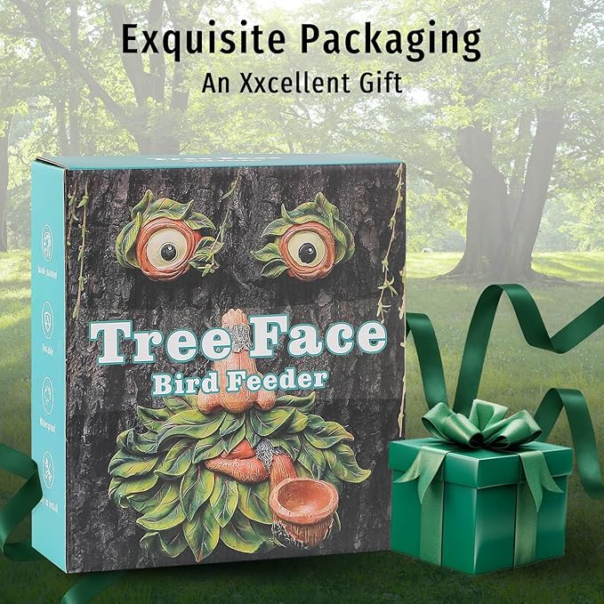 Tree Face Decor Outdoor,Whimsical Outdoor Art with Bird Feeder,Tree Hugger Bark Ghost Face Decoration Funny Yard Art,Garden Creative Decoration (8 INCH)