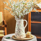 Enra Pitcher vase with Handle,12.2 in Ceramic Vintage Chinoiserie Floral Vase,Green and Beige Decorative Flower vase,Large Rustic Vases for Home Decors, Living Room, Bookshelf, Office