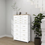 Modern Chest of Drawers for Bedroom，Tall White Fabric Dresser with 18 Deep Drawers, Large Vertical Storage Organizer Cabinet for Closet, Nursery, Office
