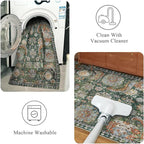 RUGSURE Washable Area Rugs - Perfect for Living Room, Bedroom, Kids Room, Nursery - Stain & Water Resistant Non-Slip, Pet & Child Friendly, Vintage Tribal Area Rugs (Green, 5' x 7')
