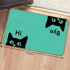 Mingnei Hi Bye Cat Welcome Doormat for Home Kitchen Entrance, Funny Black Cat Lover Floor Mat for Indoor/Outdoor Entryway Rug 30x17 (Green)