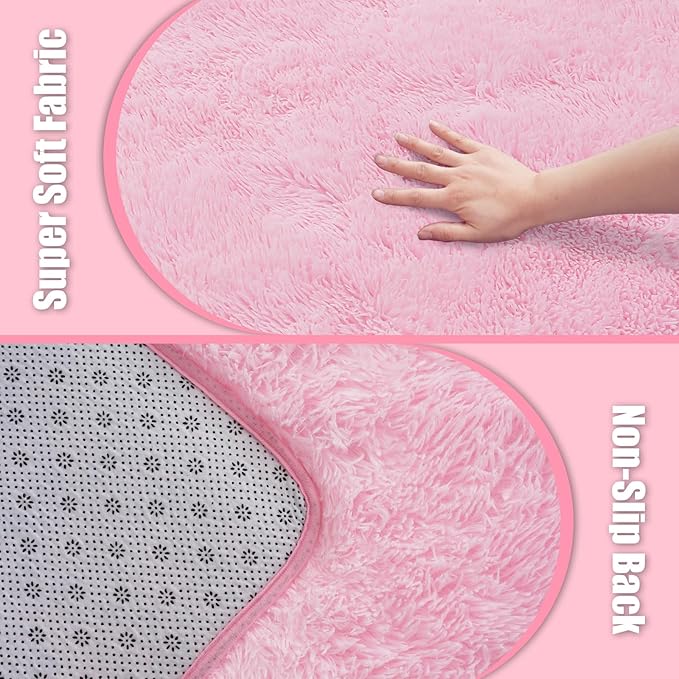 Ultra Soft Fluffy Area Rugs for Bedroom Living Room 10x14, Nursery Rug, Non-Slip Carpet for Kids Dorms Decor, Shaggy Bedside Rug, Pink