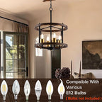 MO&OK 4-Lights Vintage Wood Color Farmhouse Wooden Metal Chandeliers Flush Mount Ceiling Light Fixture Farmhouse Chandelier for Dinning Room Living Room Bedroom Hallway Entryway Kitchen