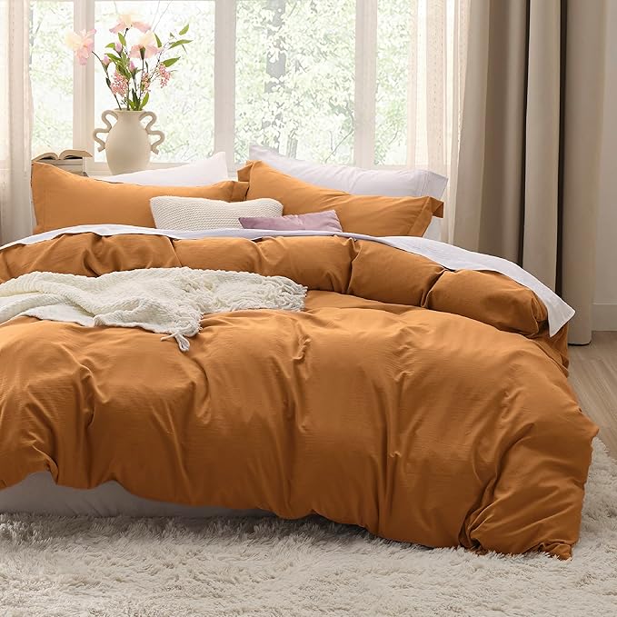 Bedsure Honey Ginger Duvet Cover Full Size - 3 Pieces Prewashed Extra Soft Cotton-Like Bedding Set, Includes 1 Duvet Cover 80x90 Inches with Zipper Closure & 2 Pillow Shams, Comforter Not Included