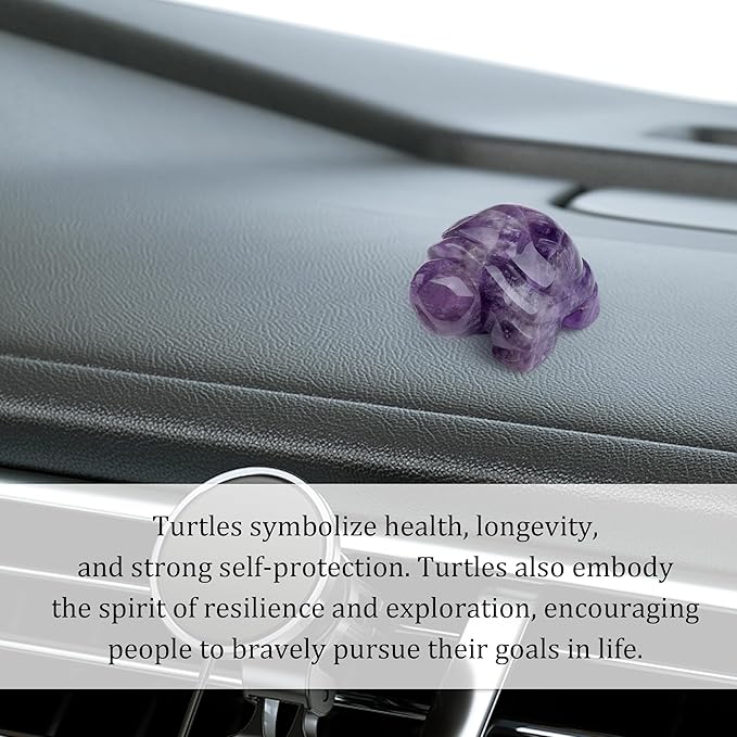 QINJIEJIE Amethyst Crystal Travel Turtle Figurines Healing Crystals Best Travel Gifts for Women Men Travelers Sea Turtle Lovers Office Desk Decor Good Luck Gifts for Traveling Abroad