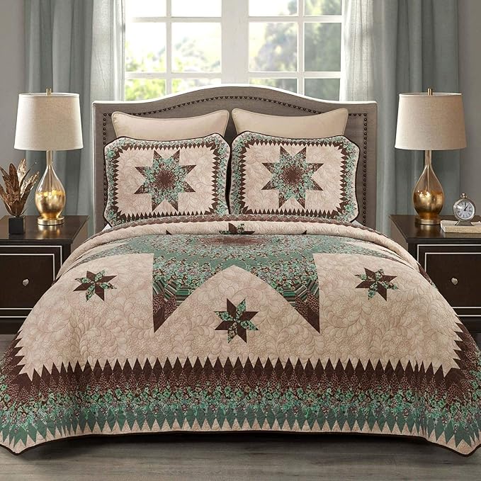 Donna Sharp Contemporary Polyester Quilt Set - Sea Breeze Star - 2-Piece Twin Size Quilt Set, Includes Quilt, and Pillow Sham Perfect for Coastal and Souhtwest Decor
