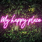 Kavaas My Happy Place Neon Signs 16.9" x 5.9", Pink LED Light Up Signs for Wall Decor | My Happy Place Sign for Girls Bedroom, Bar, Office, Dorms