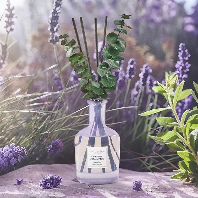 COCORRÍNA Lavender Eucalyptus Reed Diffuser – 6.76 oz Essential Oil with Sticks & Dried Eucalyptus Branches, Home Fragrance for Bedroom or Bathroom Décor