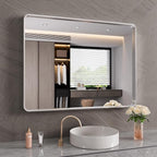 Brushed Nickel Bathroom Mirror 48x32 Inch, Brushed Silver Metal Frame Mirror Wall Mounted, Rounded Rectangle Bathroom Vanity Mirror, Tempered Glass, Anti-Rust, Horizontal/Vertical