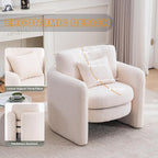 Chenille Accent Armchair Oversize Upholstered Barrel Comfy Modern Round Lounge Sofa Chair with Pillow Cozy Reading Chairs for Apartment,Office,Living Room,Dining,Makeup,Club,Beige 2SET
