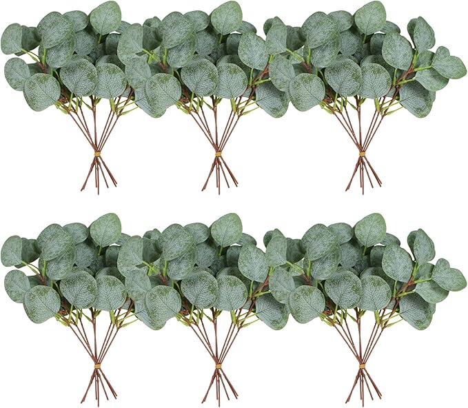40 Pcs Artificial Eucalyptus Stem, Fake Silver Dollar Eucalyptus Leaves Stems Bulk Real Touch Faux Leaf Branches for DIY Bouquets Floral Arrangement Wedding Home Decor