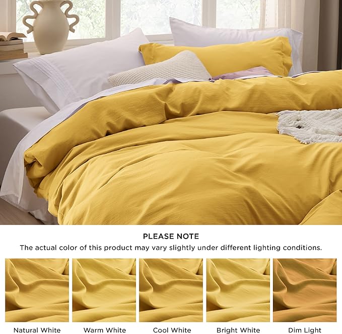 Bedsure Mustard Yellow Duvet Cover King Size - 3 Pieces Prewashed Cotton-Like Extra Soft Bedding Set, Includes 1 Duvet Cover 104x90 Inches with Zipper Closure & 2 Pillow Shams, Comforter Not Included