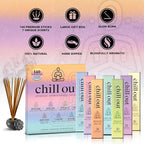 Mecka Chill Out Aromatherapy Incense Sticks Gift Set | Set of 7 Unique Scents- 140 Insence-Sticks for Yoga, Relaxation, Meditation & Positivity | Premium Organic and Slow Burning Insenses