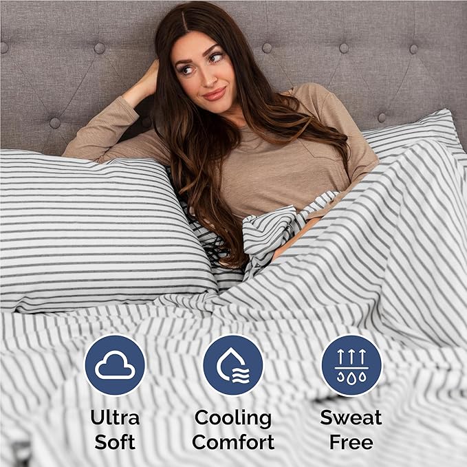 Full Size 4 Piece Sheet Set - Comfy Breathable & Cooling Bed Sheets Set - Hotel Luxury Bedding for Women, Men, Kids, Teens, Boys & Girls - Deep Pockets, Soft, Wrinkle Free - Oeko-Tex - Grey Stripes 2