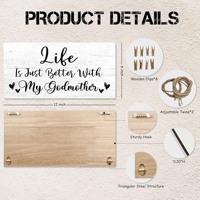 Godmother Gifts Picture Frame Photo Holder for Wall, Birthday Gifts for God-mother Grandma, Thank You Grandmother Gift from Grandchildren Grandkids Hanging Photo Display