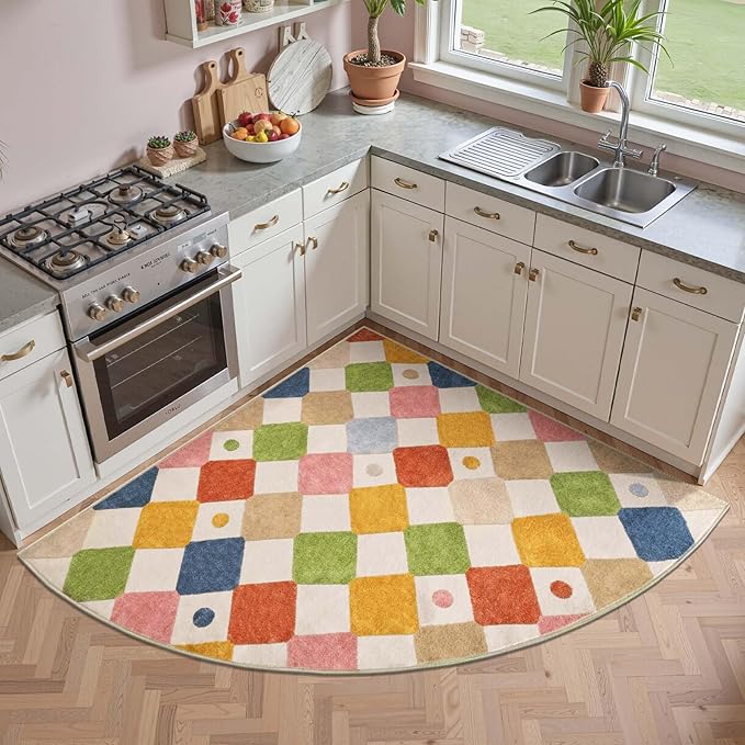 jinchan Kids Rug for Nursery 5ft Radius Corner Washable Area Rug Modern Colorful Quarter Circle Rug Soft Non-Slip Carpet for Bedroom Playroom Daycare Reading Nook Kitchen Classroom Circus on Cream