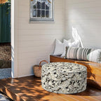 Inflatable Ottoman Stool D31 xH14 for Outdoor/Indoor Use, Water Repellent Patio Foot Rest Stool with Portable Handle,Round Pouf Ottoman Suitable for Garden,Deck and Camping - Paisley Black