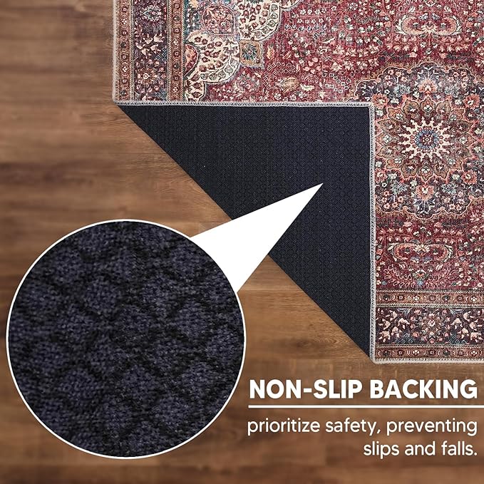 Keen Home Design 5x7 Rug - Machine Washable Area Rug with Non-Slip Backing, Ideal for Living Room, Dining Room, Bedroom - Vintage, Easy Clean, Durable, Low Pile Rug - (5' x 7')