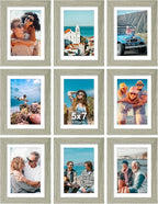 Vittanly 5x7 Picture Frames Set of 9, Shatter Resistant Plexiglass, Display 4x6 Pictures with Mat or 5x7 without Mat, Photo Frames for Wall or Tabletop, Engineered Wood, Driftwood