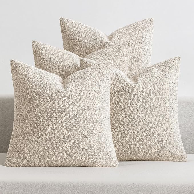 MIULEE Pack of 4 Decorative Textured Boucle Throw Pillow Covers 18x18 Inch Beige Accent Solid Pillow Cases Soft Couch Cushion Covers for Modern Farmhouse Boho Chair Sofa Bed Livingroom Home Decor