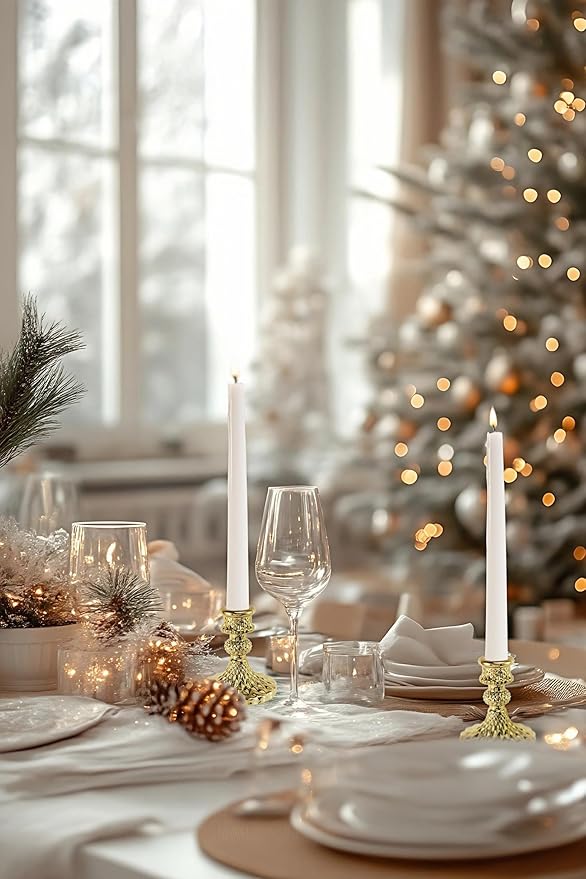 Glass Candlestick Holder,Striped Taper Candle Holders,Set of 6 Candle Stand for Table Centerpieces, Home Decor,Weddings,Festival and Parties (Gold Diamond)