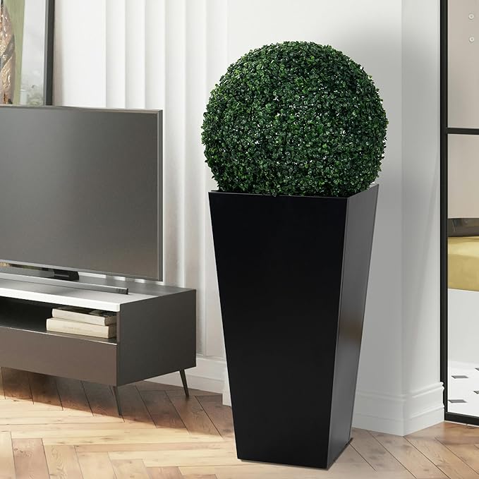 Kozyard 15.4" x 15.4" x 30" Tall Taper Black Metal Planter Flower Plant Pot Indoor Outdoor Planters Steel Flower Pot All-Weather Use with 2 Partition Panels for for Trees, Plants Flowers