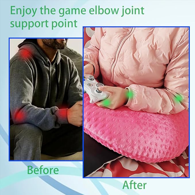 Professional Gaming Pillow for Lap; Arm Rest Pillow Gaming Lap Pillow with Crochet Support - Eliminate Pain in Gaming (Pink)