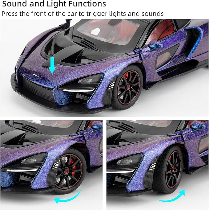 1:24 Scale Car Model Compatible for Collectible McLaren Senna Super Sports Car Toys, Zinc Alloy Pull Back Toy Vehicle with Sound and Light for Adult Boys Girls 3 4 5 6 7 8 (Blue)