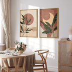 SIGNFORD Framed Canvas Print Wall Art Set Sun & Moon Mid-Century Desert Plants Abstract Shapes Illustration Modern Art Decorative Nordic Nature for Living Room, Bedroom, Office - 16"x24"x2 Natural