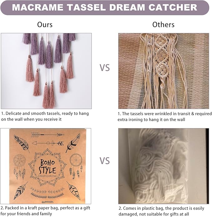 Macrame Dream Catcher for Girls - Large Dream Catchers Boho Wall Decor, Handmade Tassels Ornament Colorful Room Decor for Bedroom Livivng Room Nursery Apartment (Purple Mix)