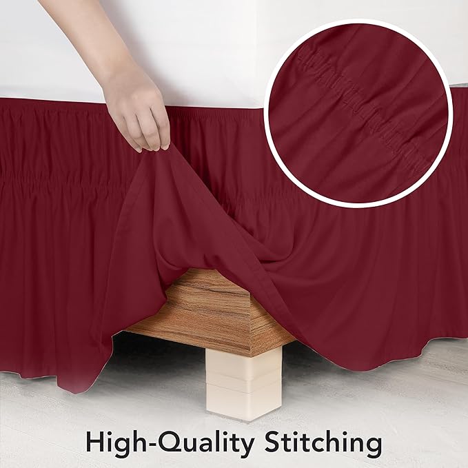 Utopia Bedding Queen Elastic Bed Ruffle - Easy Wrap Around Ruffle - Microfiber Bed Skirt with Adjustable Elastic Belt 16 Inch Tailored Drop - Hotel Quality Bedskirt, Fade Resistant (Queen, Burgundy)