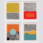 SIGNWIN Framed Mid-Century Modern 1980s Geometric Wall Art, Set of 4 Color Blocks Wall Decor Prints, Nature Wilderness Wall Décor for Living Room, Bedroom - 11"x14"White