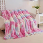 GONAAP Fuzzy Faux Fur Throw Blanket Queen Size Tie-dye Rainbow Super Soft Cozy Plush Fuzzy Shaggy Blanket for Couch Sofa Bed (Tie-dye Rainbow, Queen(90"x90"))