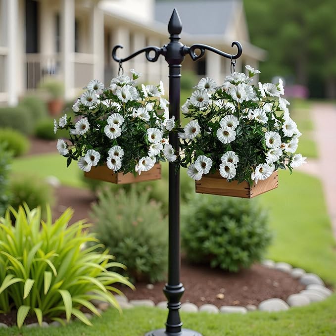 UV Resistant Artificial Petunias Fake Flowers Artificial Flowers for Outdoors Silk Flowers Fake Hanging Basket Plants Suitable for Outdoor Porch Decoration Patio Decor 13.3In (4PCS,White)