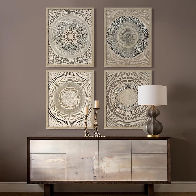 SIGNWIN Framed Art Beige Abstract Geometric Circle Stroke Minimalist Folk Boho Mid-Century Inspired Digital Print Decorative Zen Bedroom Relax Multicolor - 11"x14"x4 Natural