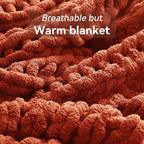 Chunky Knit Throw Blanket, 40''*50'' Knitted Throw Chenille Yarn for Bed Couch, Handmade Orange Crochet Big Thick Blanket, Machine Washable Cute Comfy Blanket for Home Decor