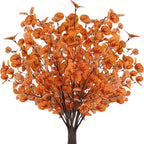 12pcs Artificial Fall Eucalyptus Leaves Stems Fall Decorations Silk Fake Eucalyptus Branches Fall Leaves for Vase Boquets Autumn Home Wedding Table Thanksgiving Decor Orange