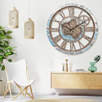 HOIBAI Large Wall Clock, Wall Clocks for Living Room Decor 20 Inch Farmhouse Vintage Rustic Kitchen Wall Decor Vintage Roman Oversized Wall Clock for Home Bedroom House Office, Moving Gears Clock