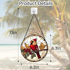 Stained Glass Window Hanging, Birds on a Branch Cardinal Sun Catchers Diamond Glass Panel Hangings Suncatcher Decor for Birthday for Women, Men, Wife, Aunt, and Mom 6.3 in